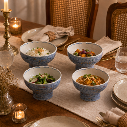Hand painted bowls with stand