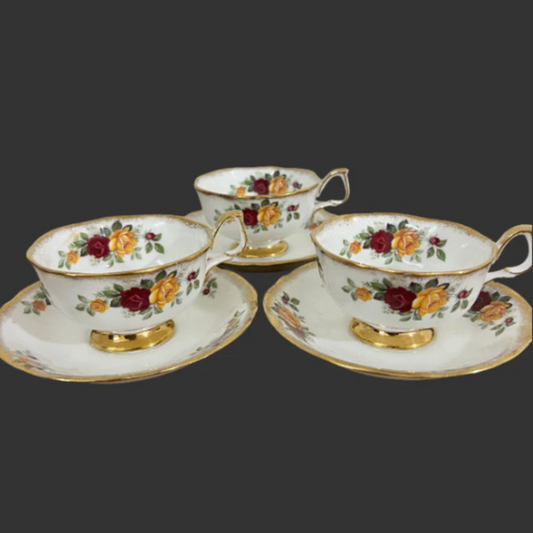 A trio of cups and saucers